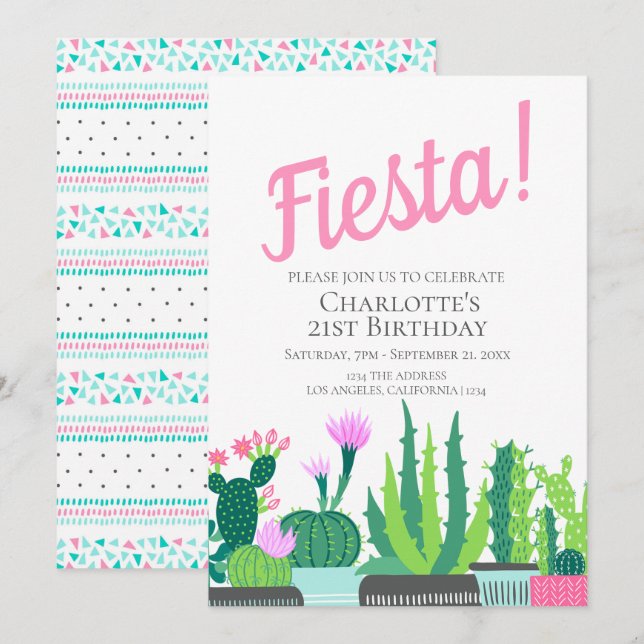 Invitation Fête Anniversaire succulent mariage de cactus (Devant / Derrière)