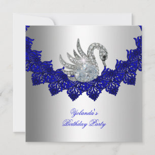 Invitation Fête Anniversaire Swan Blue Silver