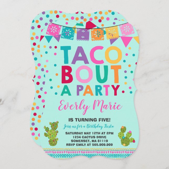 Invitation Fête Anniversaire Taco Bout Une Fête (Devant / Derrière)
