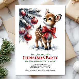 Invitation Fête aquarelle faon forêt enneigée hiver cosy