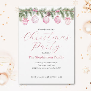 Invitation Fête aquarelle rose Noël décoration sapin