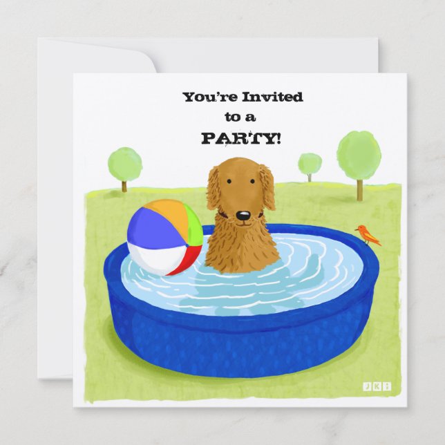 Invitation Fête au bassin pour chien heureux | Golden Retriev (Devant)