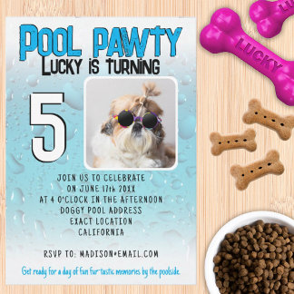 Invitation Fête au bassin pour chiots avec photo personnalisé