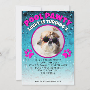 Invitation Fête au bassin pour chiots avec photo personnalisé