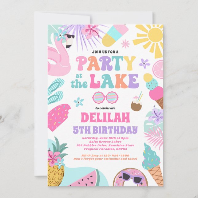 Invitation Fête Au BBQ D'Été Du Lac Fête D'Anniversaire (Devant)