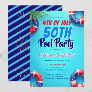 Invitation Fête au bord de la piscine du 4 juillet Americana 