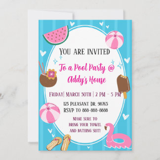 Invitation Fête au bord de la piscine ! Fête d'anniversaire a