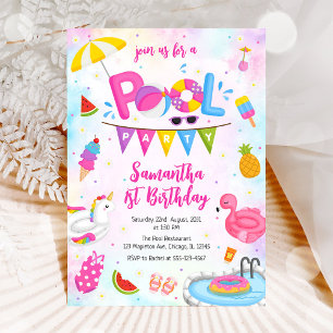 Invitation Fête au bord de la piscine   Fête d'anniversaire m