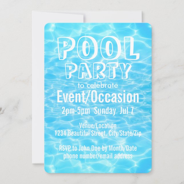 Invitation Fête au bord de la piscine Fête de plage Fête d'ét (Devant)