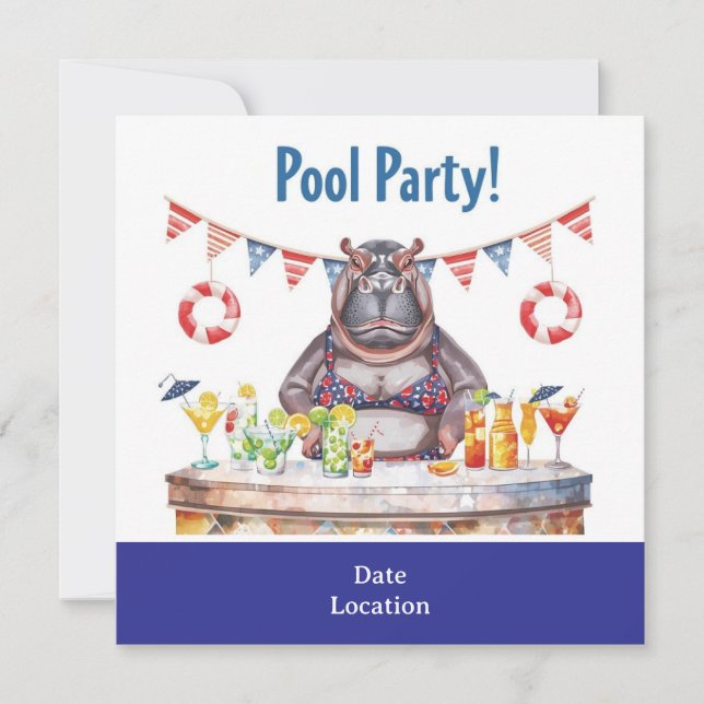 Invitation Fête au bord de la piscine le 4 juillet avec Hippo (Devant)