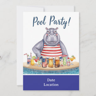 Invitation Fête au bord de la piscine le 4 juillet avec Hippo
