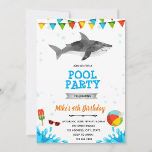 Invitation fête au bord de la piscine plage aux requins