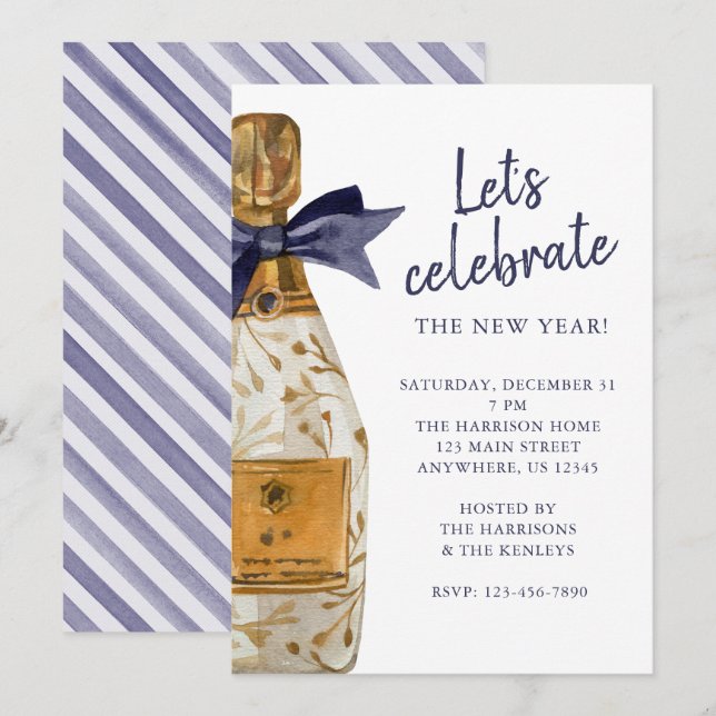 Invitation Fête au Champagne aquarelle française (Devant / Derrière)
