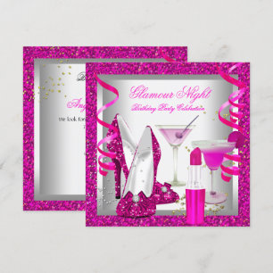 Invitation Fête au Martini Glamour Rose Chaud Pailleté