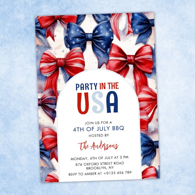 Invitation Fête aux USA Coquette Bow 4 juillet (Créateur téléchargé)