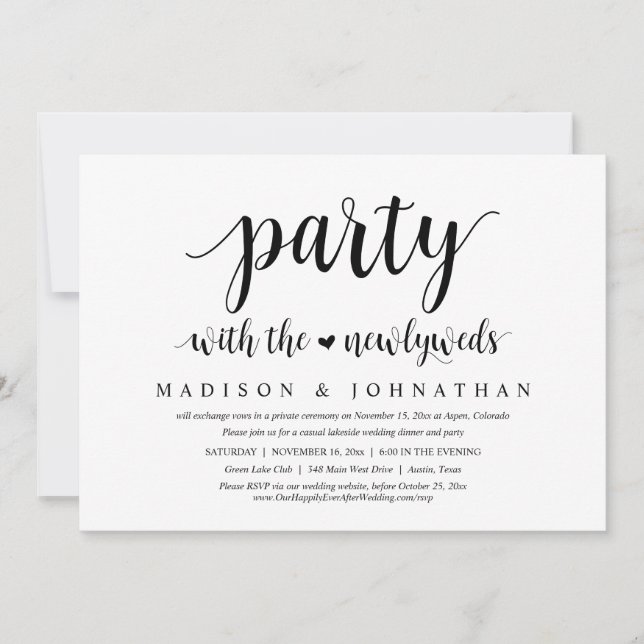 Invitation Fête avec les jeunes mariés, dîner Mariage Elopeme (Devant)