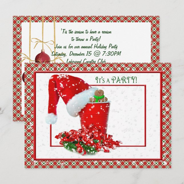 Invitation Fête avec tasse rouge (Devant / Derrière)