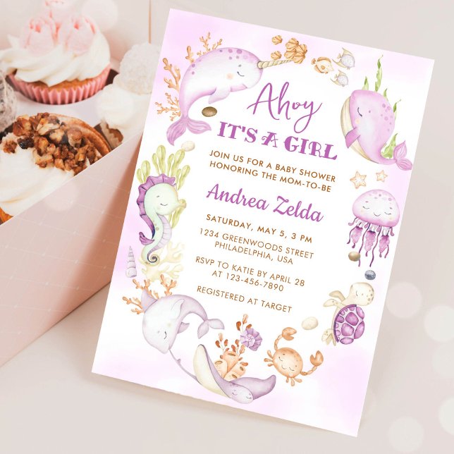 Invitation Fête Baby Shower Sous l'océan Bleu Ohé C'est une f (Créateur téléchargé)
