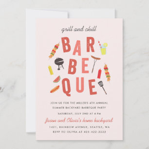 Invitation Fête barbecue Chill and Grill Pink