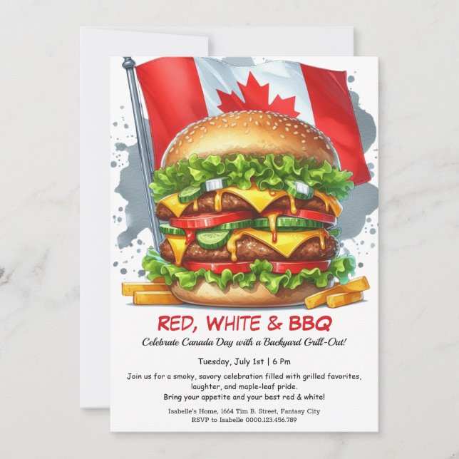 Invitation Fête BBQ dans la cour | Fête du Canada (Devant)