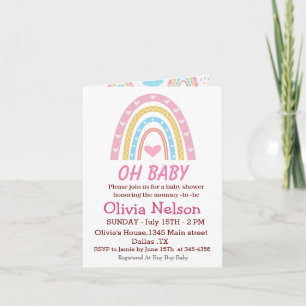 Invitation Fête bébé arc-en-ciel Bohème Pastel avec coeurs Oh