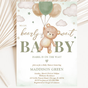 Invitation Fête bébé ballon ours vert