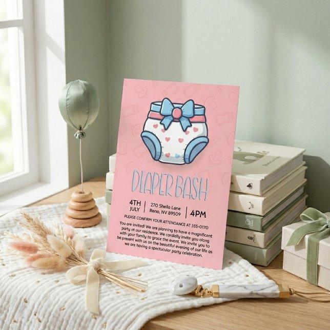 Invitation Fête bébé : Bash couche rose (Créateur téléchargé)