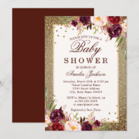 Fête bébé Burgundy Gold floral Sparkle
