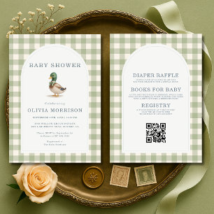 Invitation Fête Bébé Canard Colvert Gingham Tout en Un