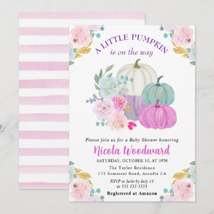 Invitation Fête bébé citrouilles de couleur pastel automne aq