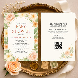 Invitation Fête bébé code QR Floral Fleur Sauvage Tout en Un