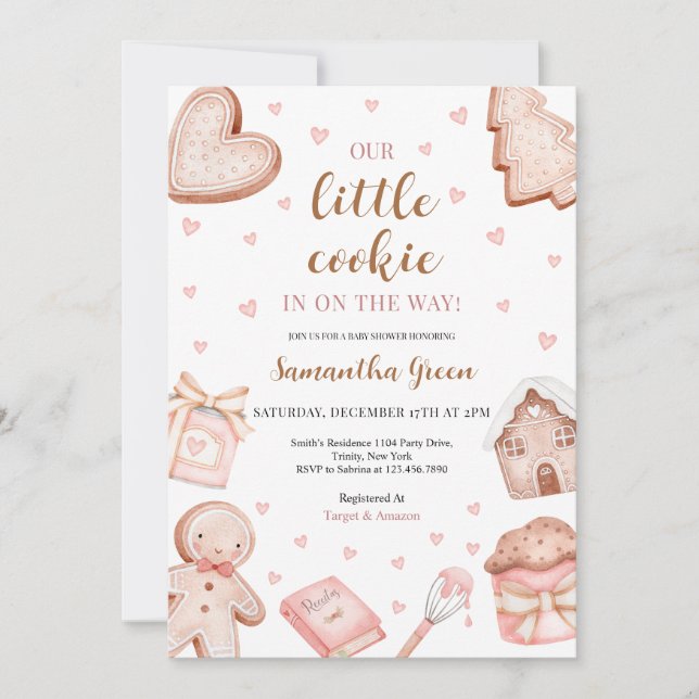 Invitation Fête Bébé Cookie Rose (Devant)