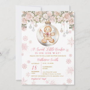 Invitation Fête bébé Cookies au gingembre à ruban rose Noël