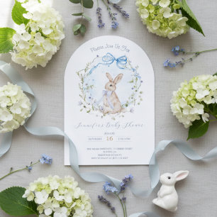 Invitation Fête bébé Couronne de fleurs sauvages et lapin de 