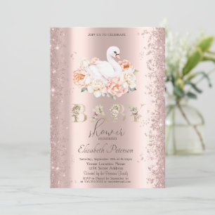 Invitation Fête bébé Cygne Floral Confettis Pailletés