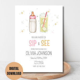 Invitation Fête Bébé Fille Rose Sip And See Baby Shower