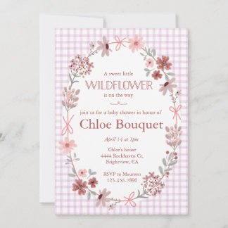 Invitation Fête bébé Fleur sauvage Violette Gingham 006