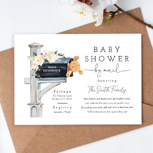 Invitation Fête bébé Fleurs Ours en Peluche par la Poste