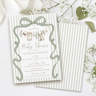 Invitation Fête bébé garçon au thème de la corde à linge avec