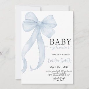 Invitation Fête bébé garçon bleu coquette noeud