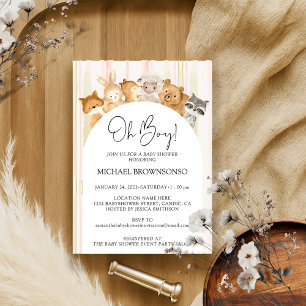 Invitation Fête bébé garçon budget animaux forêt de fleurs