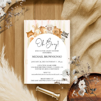 Invitation Fête bébé garçon budget animaux forêt de fleurs