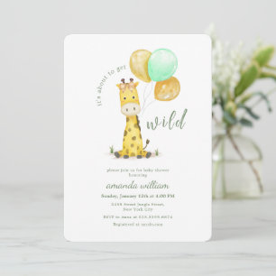Invitation Fête Bébé Girafe Safari Sauvage Ballon Fantaisiste