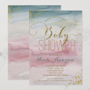 Invitation Fête bébé Glam aquarelle Confetti Or Moderne