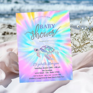 Invitation Fête bébé Glitter Turtle Tie Dye