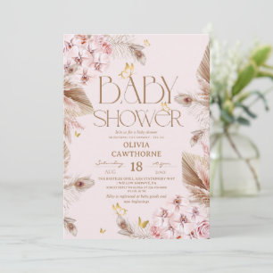 Invitation Fête bébé herbe des Pampas Boho