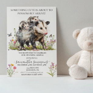 Invitation Fête bébé maman opossum mignonne 