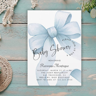Invitation Fête bébé Moderne Ruban Bleu Pastel Coquette