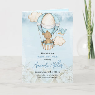 Invitation Fête bébé ours en peluche ballon, Fête bébé garçon