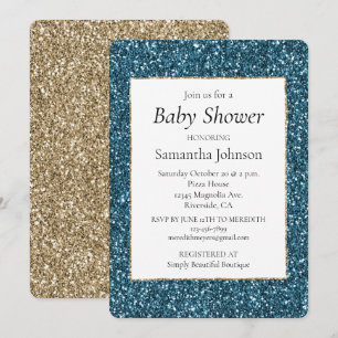 Invitation Fête bébé Paillettes Bleu Sarcelle Turquoise